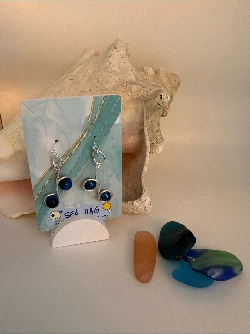 Blue Glass Orb Silver Dangle Earrings